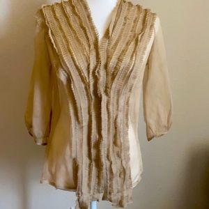 Anthropology “Blue Tassel” Sheer Silk Top